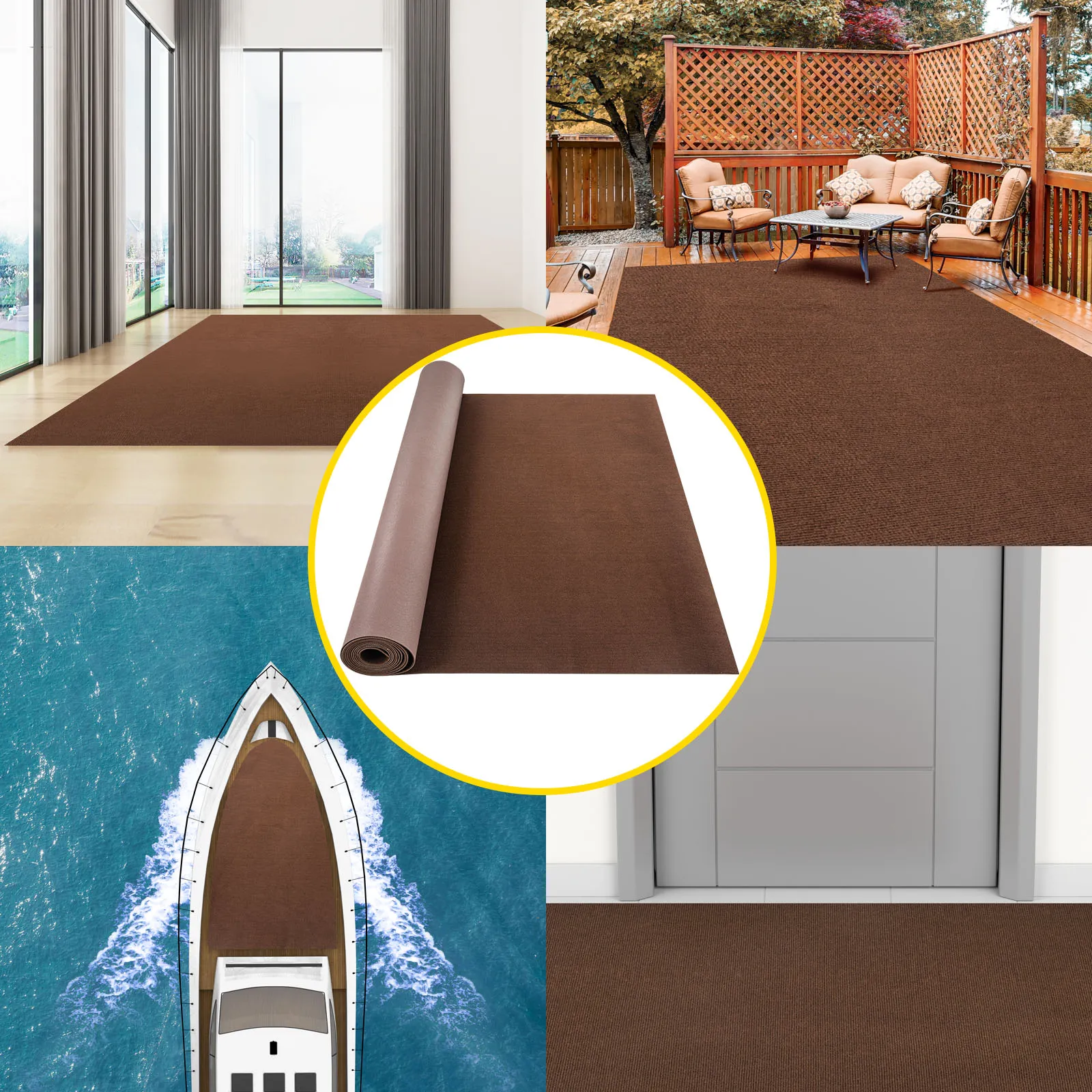 Alfombra marina VEVOR en color marrón para uso en interiores, exteriores y barcos.