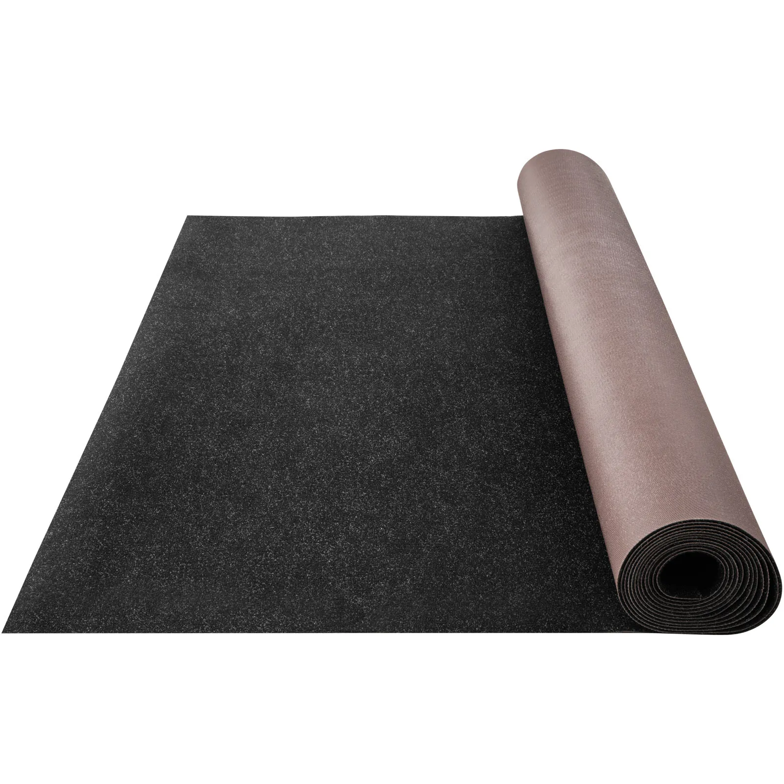 rolled-out black VEVOR marine carpet with a partially unrolled section.