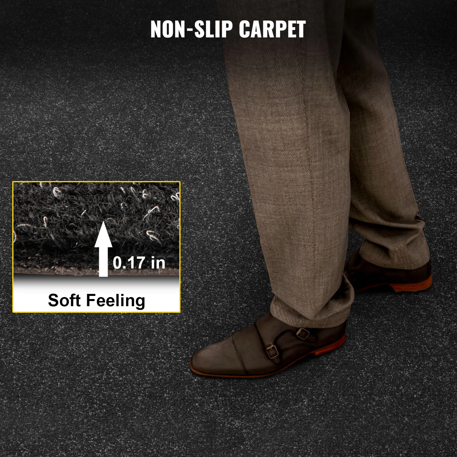 non-slip VEVOR marine carpet with soft feeling texture, shown with brown dress shoes.