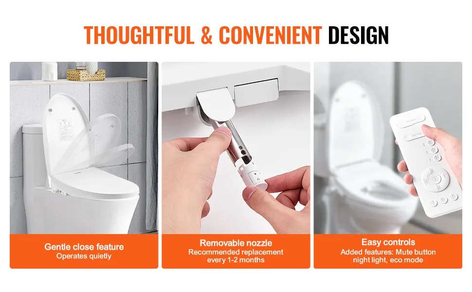 VEVOR Elongated Bidet Toilet Seat, Remote Control Smart Toilet Seat for Existing Toilets, Electric Bidet Toilet Seat with Slow Close, Night Light, Self Cleaning, Air Dryer, Easy Installation, White