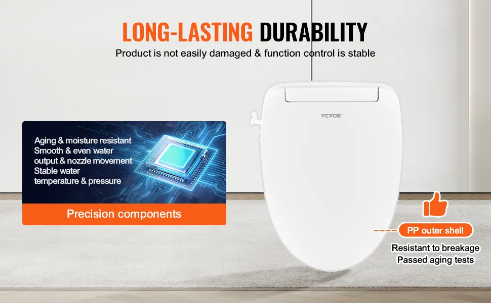 VEVOR Elongated Bidet Toilet Seat, Remote Control Smart Toilet Seat for Existing Toilets, Electric Bidet Toilet Seat with Slow Close, Night Light, Self Cleaning, Air Dryer, Easy Installation, White