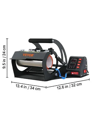 Prensa térmica para tazas VEVOR con panel de control digital, tamaño compacto: 13,4 x 12,6 x 9,5 pulgadas.