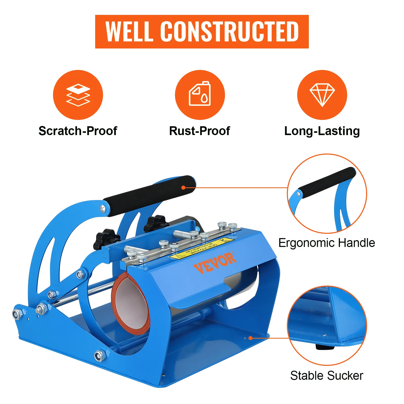 Prensa térmica para tazas VEVOR con mango ergonómico, ventosa estable y cuerpo a prueba de rayones