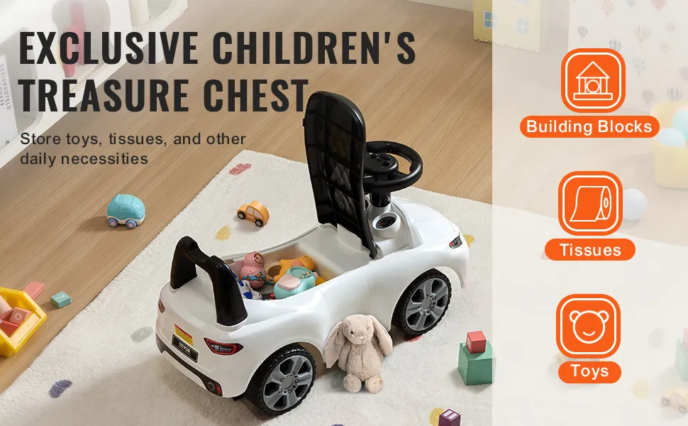 VEVOR ride on push car with storage for toys, tissues, and building blocks in a child's playroom.