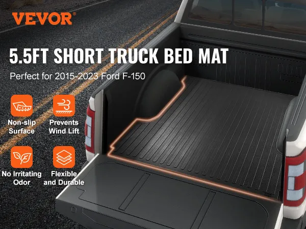 VEVOR truck bed mat for ford f-150 with non-slip, durable, flexible surface. no irritating odor.