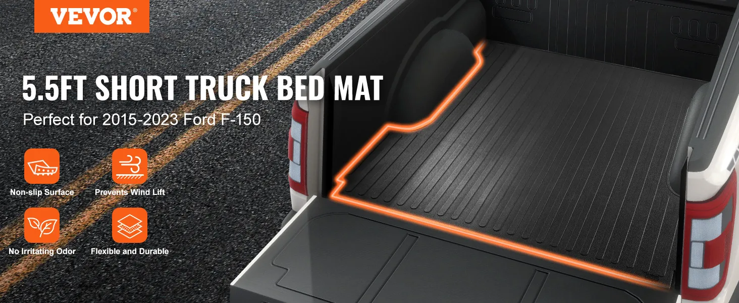 VEVOR truck bed mat for ford f-150 with non-slip, durable, flexible surface. no irritating odor.