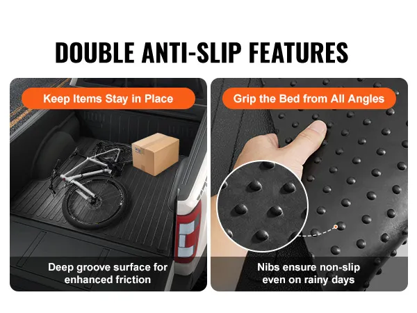 VEVOR truck bed mat with deep grooves for friction and nibbed surface for anti-slip grip.