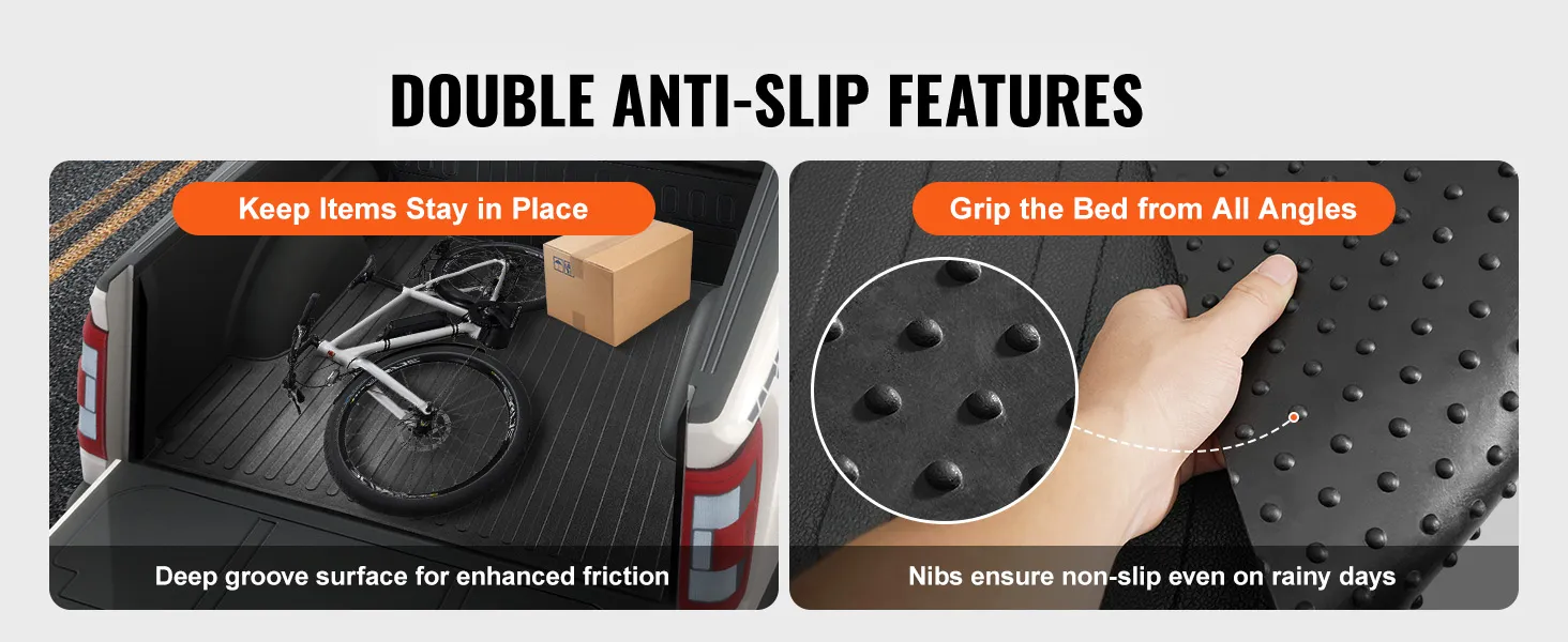 VEVOR truck bed mat with deep grooves for friction and nibbed surface for anti-slip grip.
