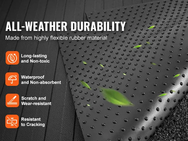 all-weather VEVOR truck bed mat, flexible rubber, scratch-resistant, waterproof, non-toxic, durable.
