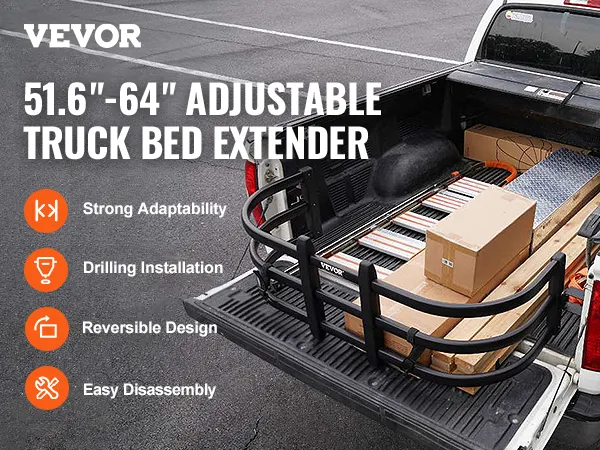 VEVOR truck bed extender, adjustable to 51.6"-64" for increased cargo space in the truck.