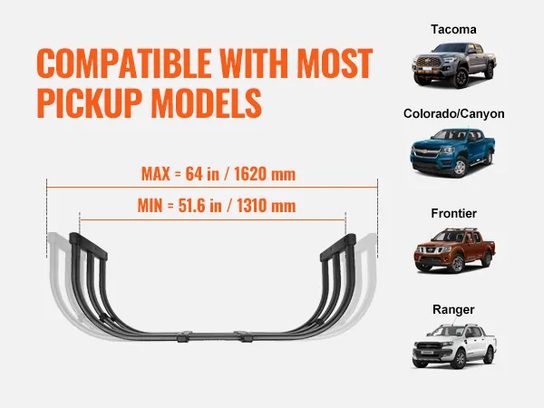 VEVOR truck bed extender compatible with tacoma, ranger, colorado/canyon, and frontier models.