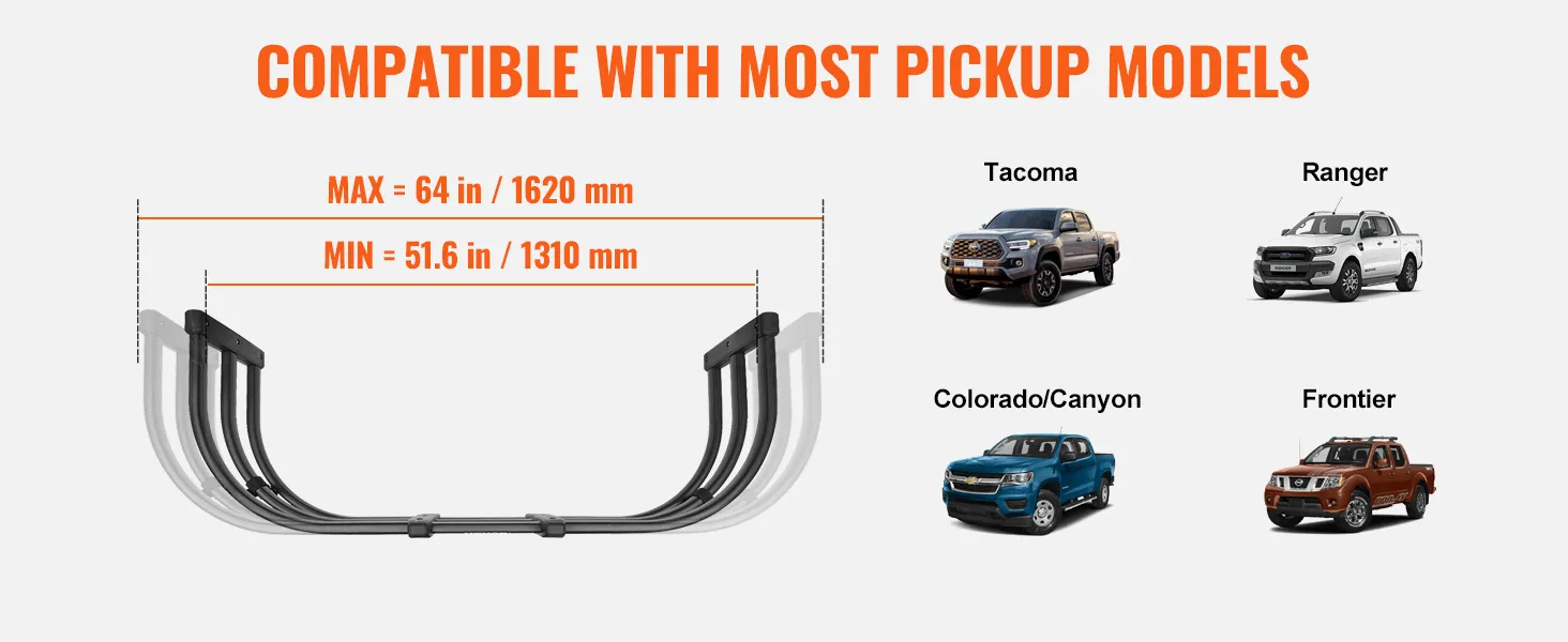 VEVOR truck bed extender compatible with tacoma, ranger, colorado/canyon, and frontier models.