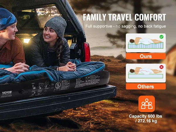 VEVOR-Luftmatratze für die Ladefläche von Lkws bietet bequemen Reisekomfort für Familien. Sie trägt bis zu 272 kg, ohne Durchhängen oder Rückenermüdung.