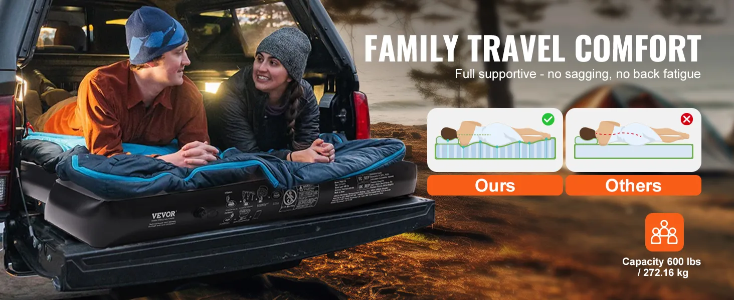VEVOR-Luftmatratze für die Ladefläche von Lkws bietet bequemen Reisekomfort für Familien. Sie trägt bis zu 272 kg, ohne Durchhängen oder Rückenermüdung.