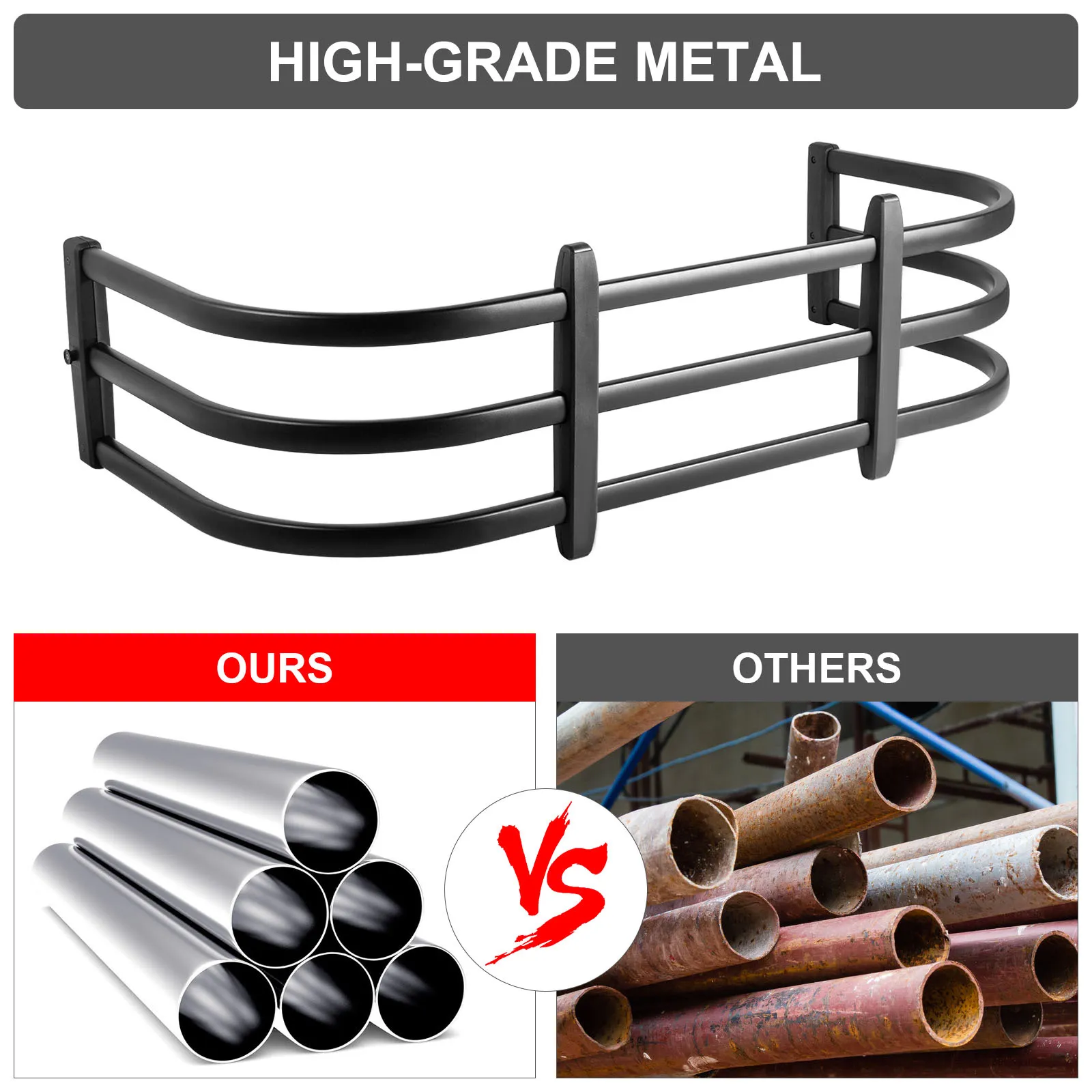 Extensor de caja de camión VEVOR que muestra un metal de alta calidad frente a competidores oxidados.