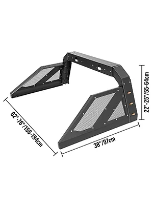 VEVOR truck roll bar, black metal frame with mesh sides and dimensions.