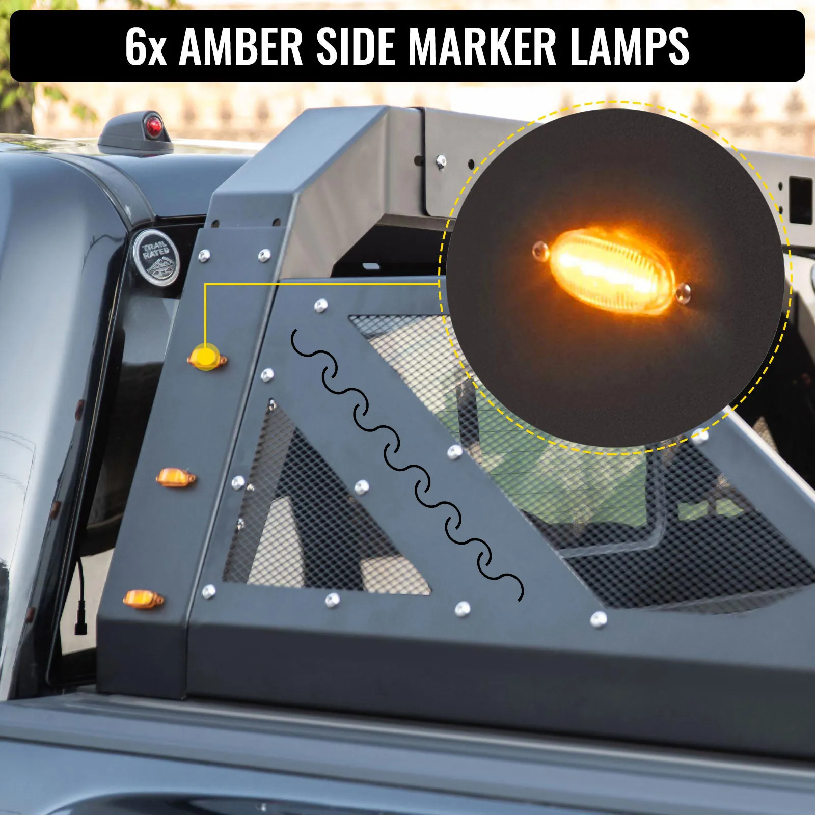 VEVOR truck roll bar with 6 amber side marker lamps for enhanced visibility.