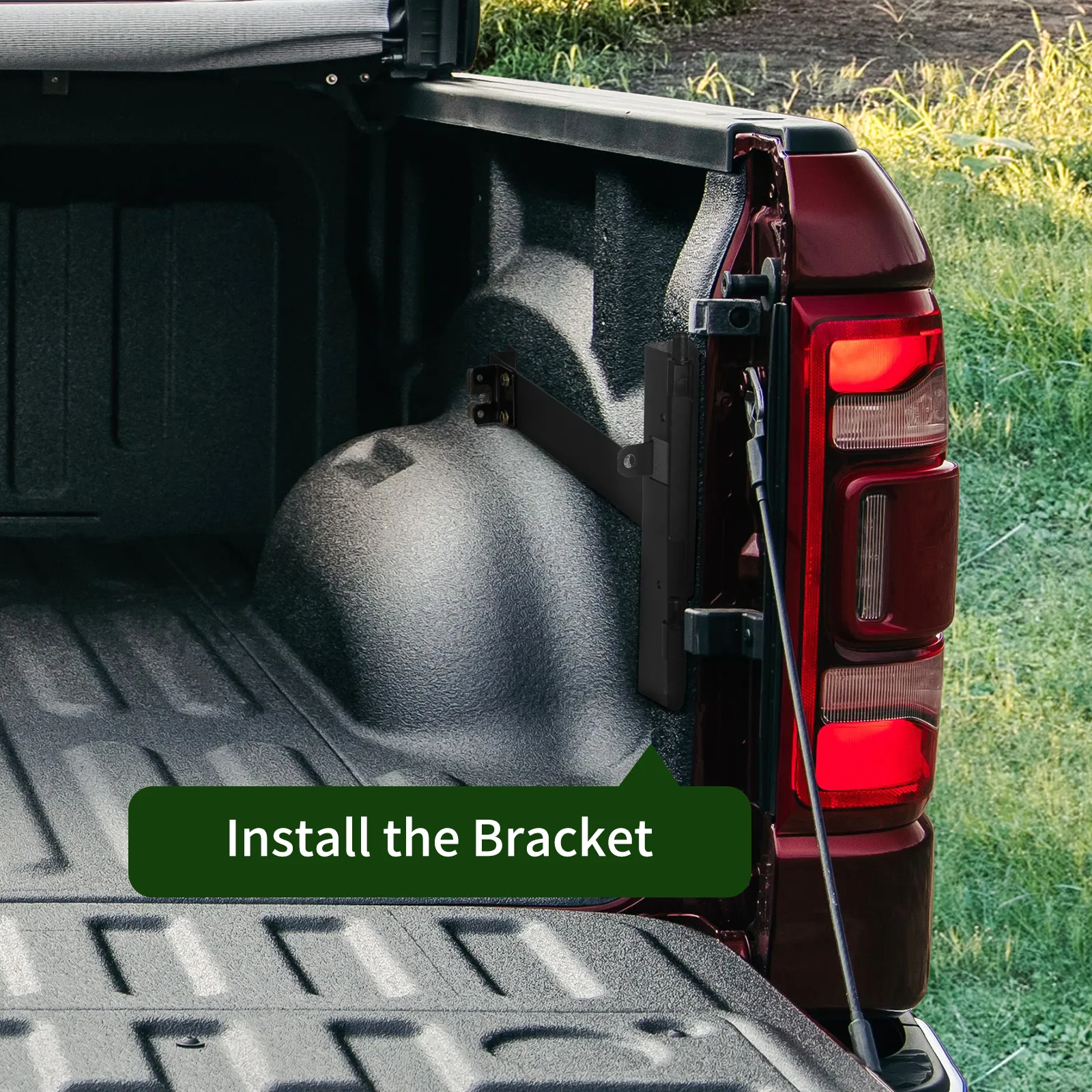 truck bed showcasing an installation bracket for the VEVOR truck bed storage box.