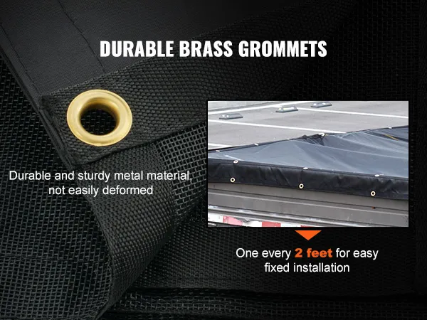 durable brass grommets on VEVOR dump truck mesh tarp, spaced every 2 feet for easy installation.
