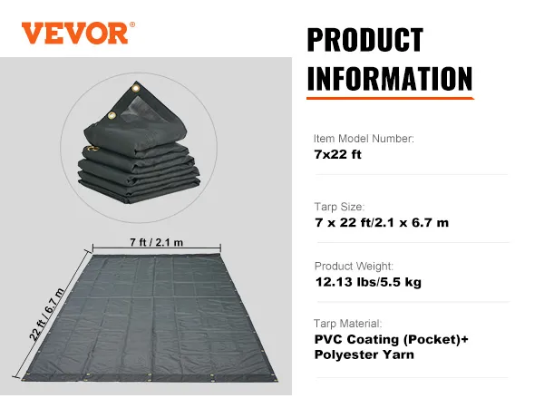 VEVOR dump truck mesh tarp 7x22 ft, pvc coating, polyester yarn, 12.13 lbs.