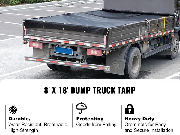VEVOR dump truck mesh tarp, 8' x 18', durable, heavy-duty, breathable, protects goods from falling.