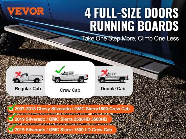 VEVOR running boards for chevy silverado and gmc sierra crew cab 2007-2019.