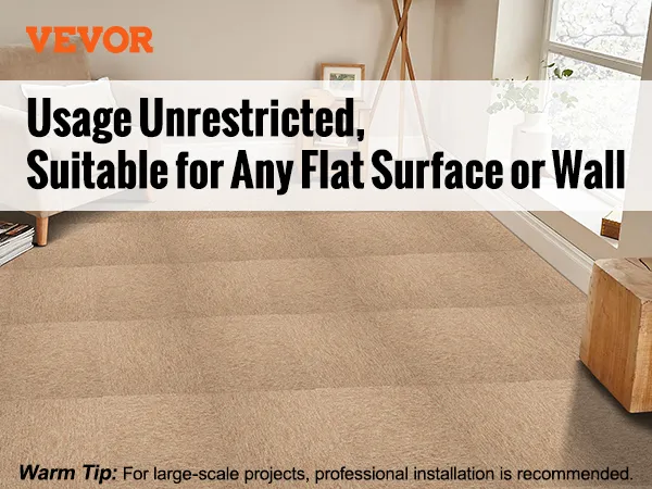 VEVOR carpet tiles being installed on various flat surfaces, ideal for homes and offices.