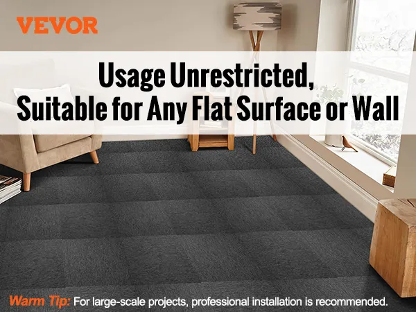 VEVOR carpet tiles for wooden, tiled, terrazzo floors, ideal for offices, basements, and living rooms.
