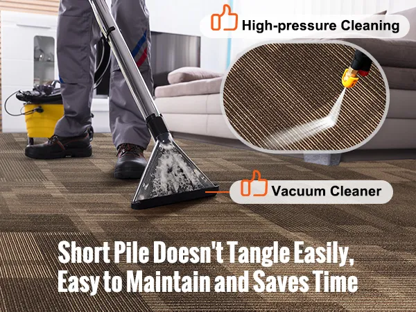 using a vacuum cleaner and high-pressure cleaning on VEVOR carpet tiles; easy maintenance tips.