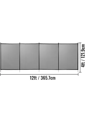 VEVOR pool fence, 12ft by 4ft, black mesh panels, dimension labels shown.