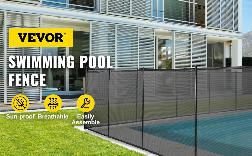 VEVOR pool fence around modern swimming pool with sun-proof, breathable, easy to assemble features.