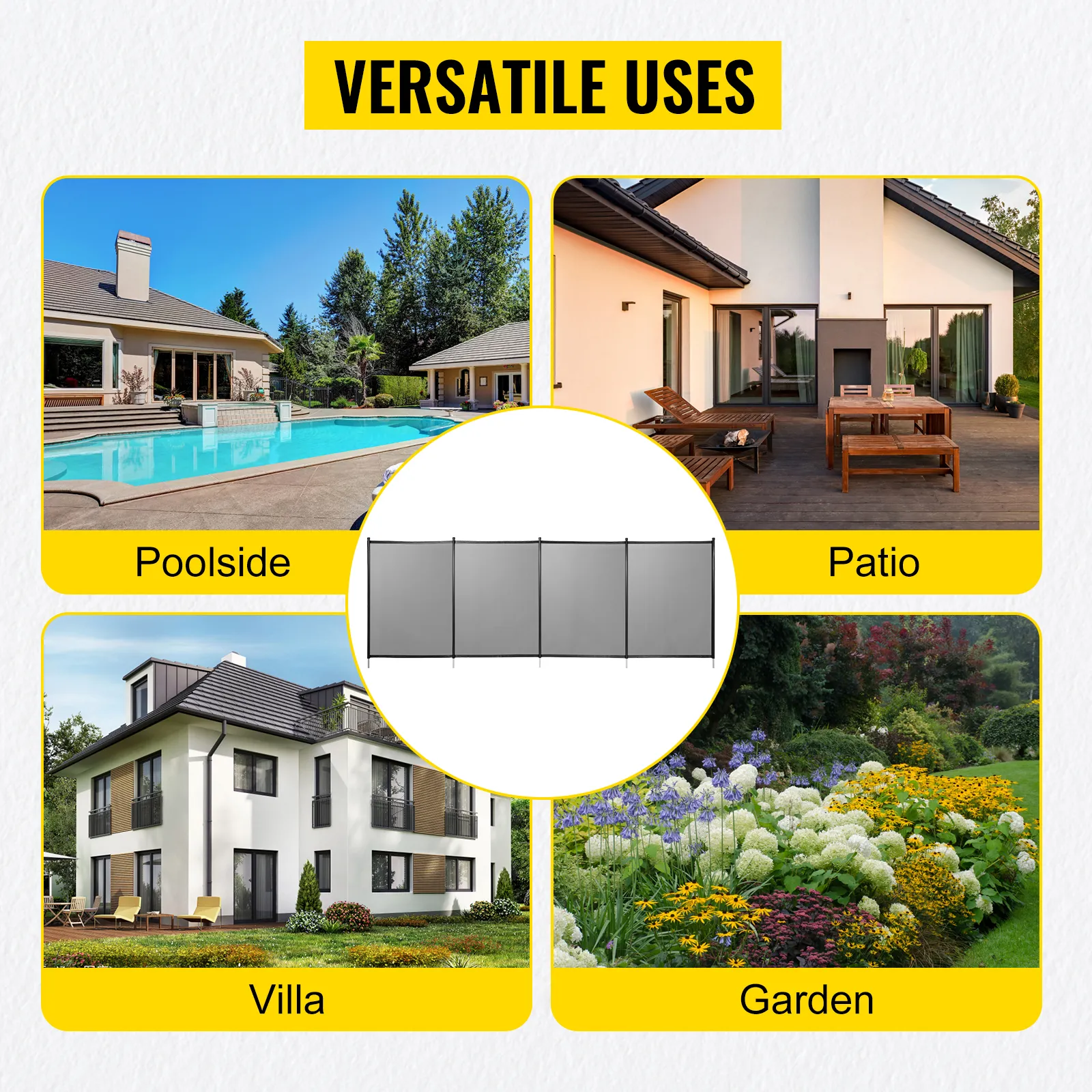 VEVOR pool fence for versatile uses: poolside, patio, villa, and garden areas.