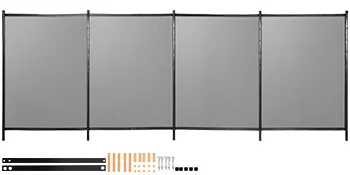 VEVOR-Poolzaun mit schwarzen Maschenpaneelen, Pfosten und Montagezubehör.