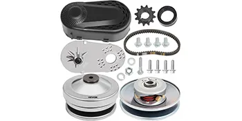 VEVOR go kart torque converter kit components with belt, pulleys, and hardware.