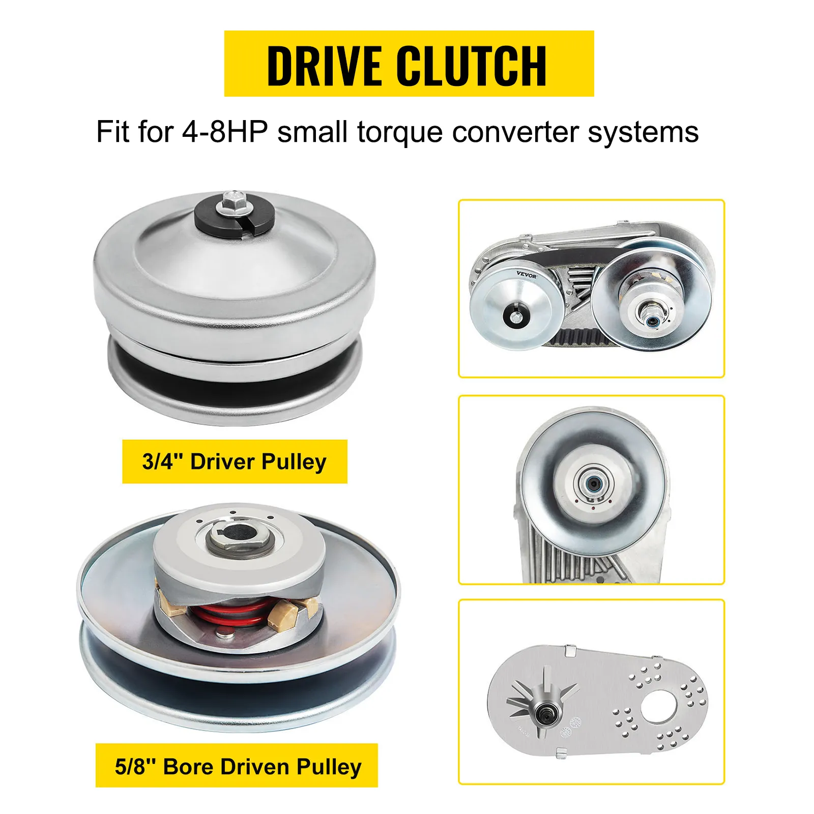 VEVOR torque converter drive clutch with 3/4" driver and 5/8" driven pulleys.
