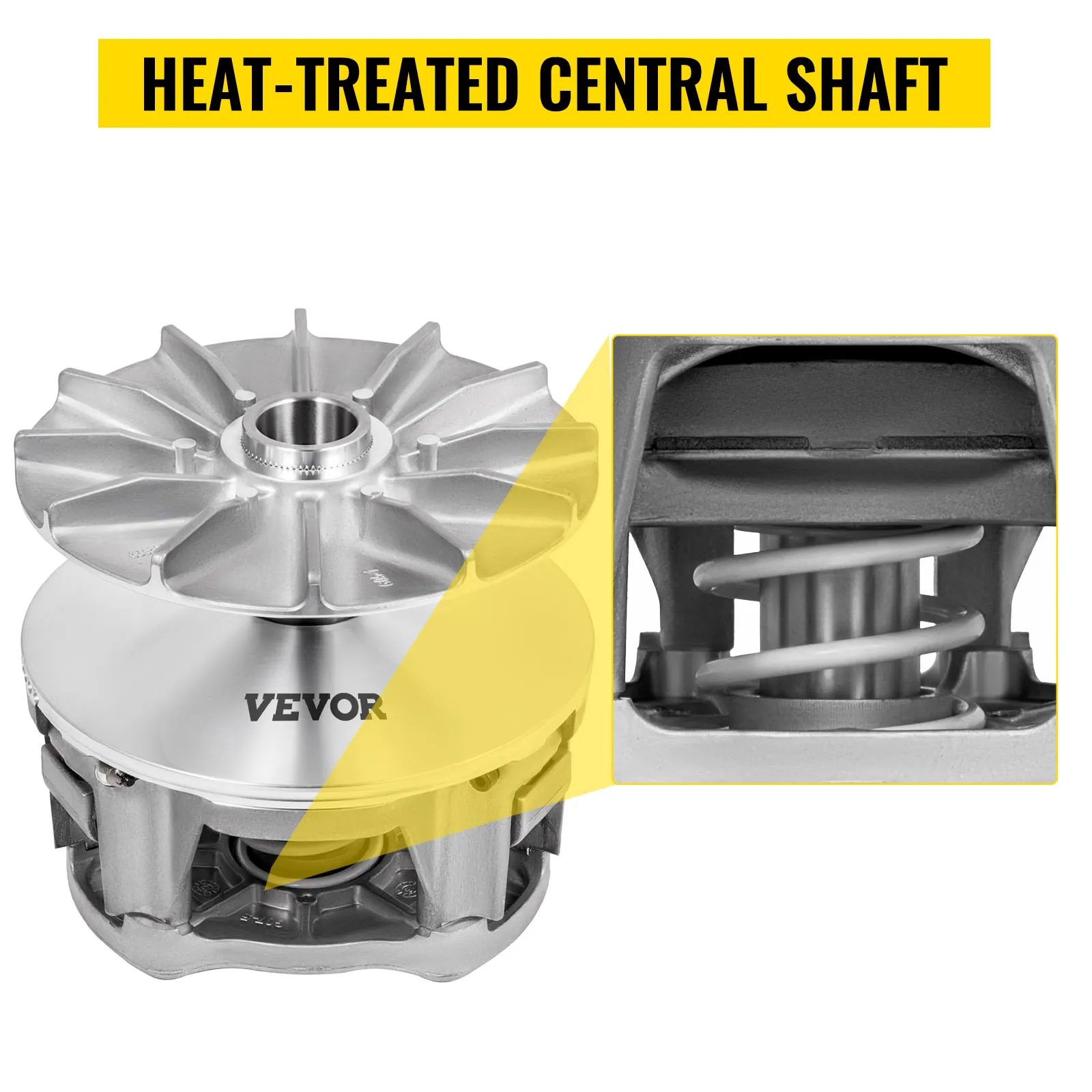 Embrague de accionamiento primario VEVOR con eje central tratado térmicamente y detalle de resorte.
