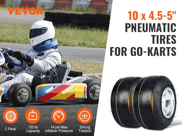 Neumáticos para karts VEVOR: corredores en pista, neumáticos neumáticos 10 x 4,5-5", paquete de 2, fuerte tracción.