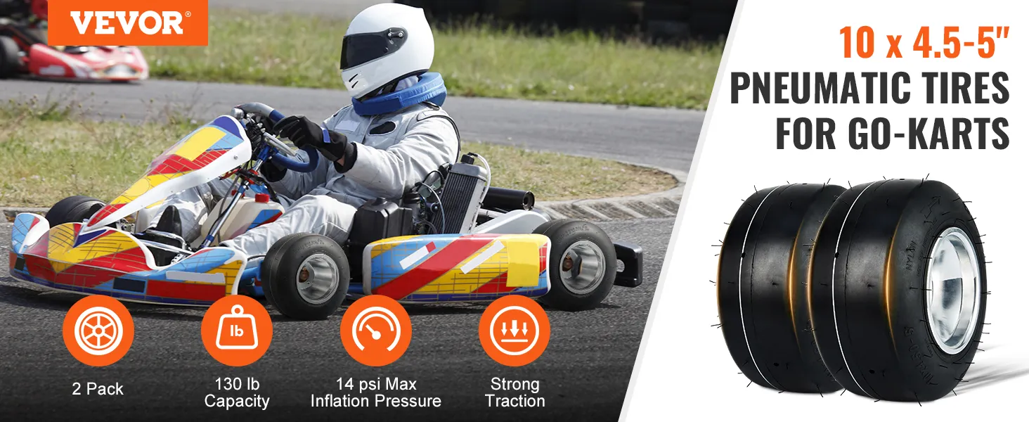 Neumáticos para karts VEVOR: corredores en pista, neumáticos neumáticos 10 x 4,5-5", paquete de 2, fuerte tracción.