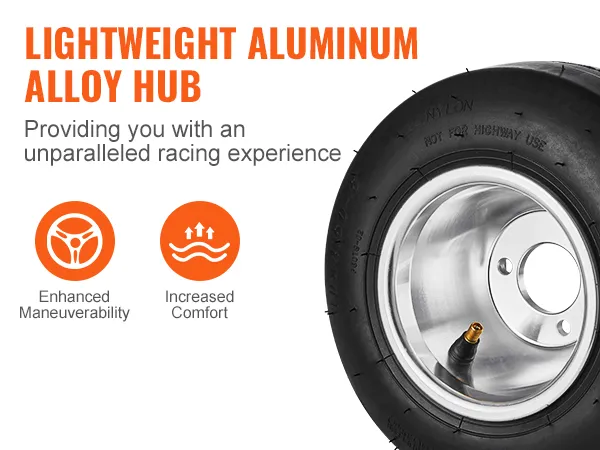 Llantas de aleación de aluminio livianas con neumáticos de kart VEVOR para una mejor maniobrabilidad y mayor comodidad.