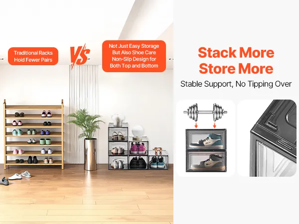 Shoe Storage Boxes 6 Pack Stackable Shoe Boxes US Size 13 Transparent Black