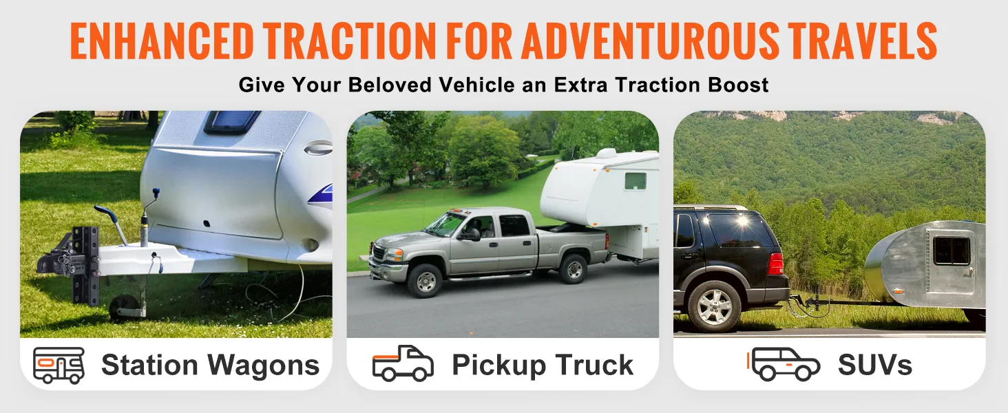 enhanced traction for station wagons, pickup trucks, and suvs with VEVOR adjustable trailer coupler.