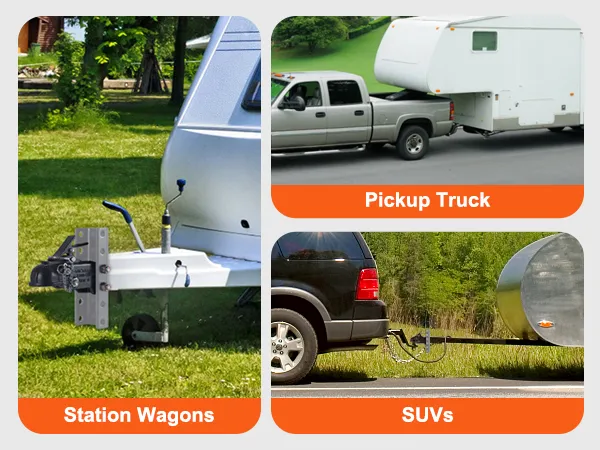 enhanced traction for adventurous travels - VEVOR adjustable trailer coupler with station wagons, pickup trucks, and suvs towing trailers.