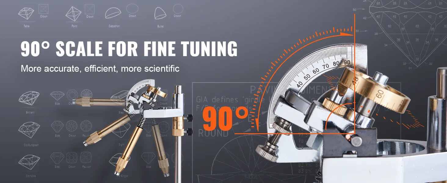 Escala de 90° para ajuste fino de la máquina de facetado de gemas VEVOR, herramienta de corte de gemas precisa y eficiente.