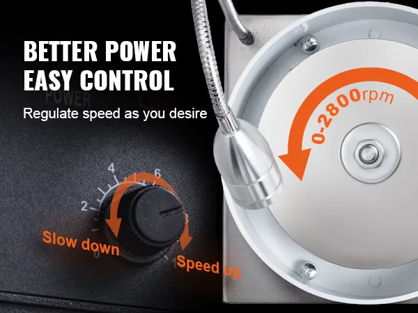 Máquina para facetar gemas VEVOR con perilla de control de velocidad ajustable (0-2800 rpm) para un corte preciso de gemas.