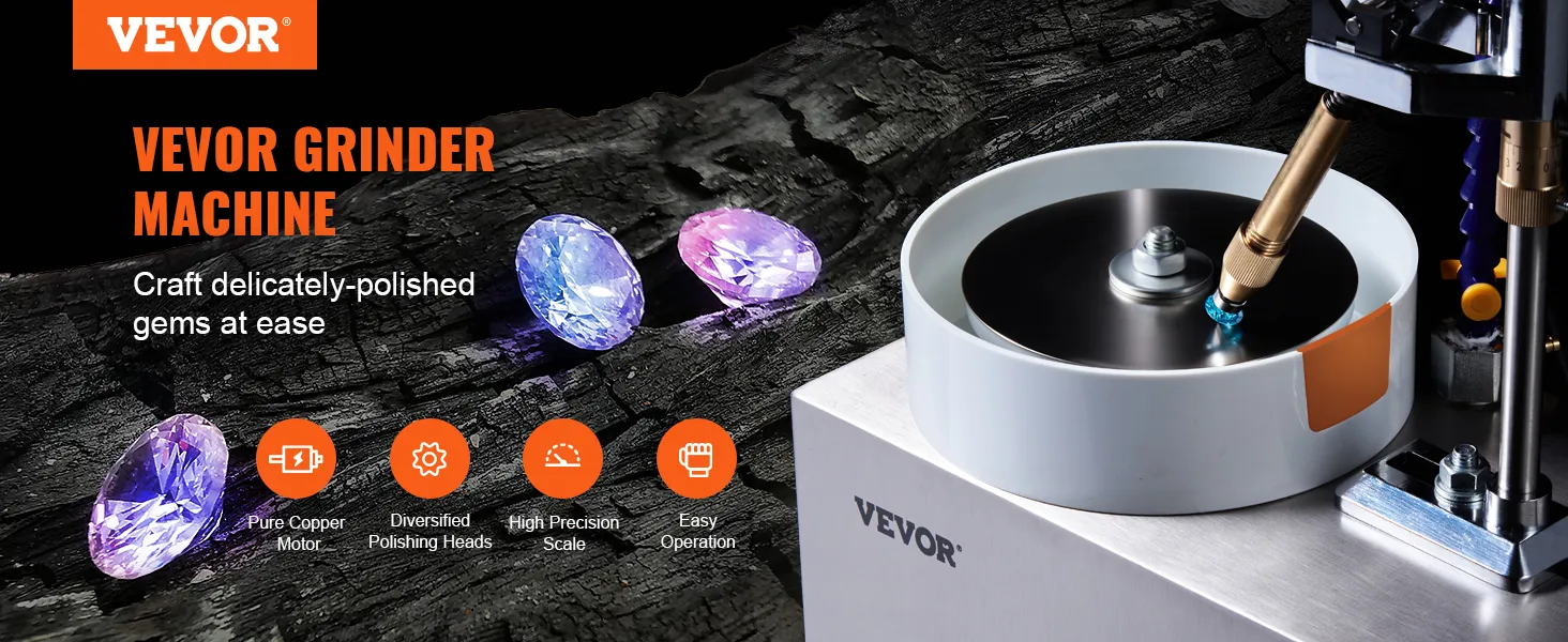 Máquina de tallado de gemas VEVOR con gemas pulidas, motor de cobre, cabezales diversificados, alta precisión, fácil uso