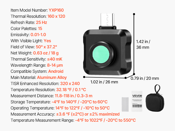 VEVOR Thermal Imaging Camera for Android – 160x120 IR, 25Hz