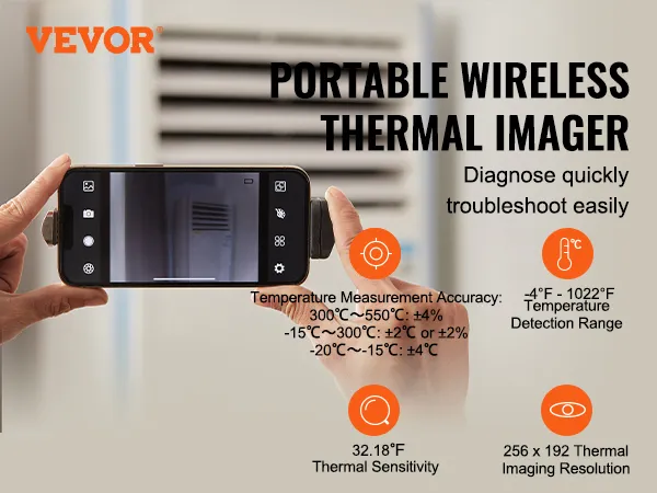 przenośny bezprzewodowy rejestrator termowizyjny dokonujący inspekcji panelu elektrycznego za pomocą kamery termowizyjnej VEVOR.