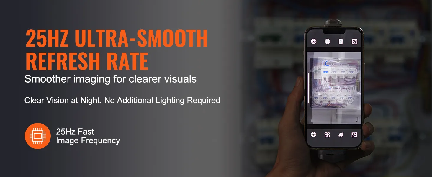 25hz refresh rate thermal imaging camera showcasing clear visuals at night, VEVOR thermal imaging camera.