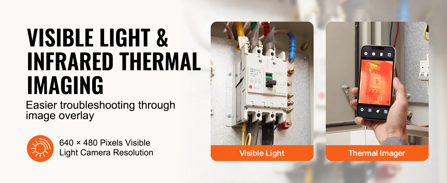 visible light and infrared thermal imaging for troubleshooting, featuring VEVOR thermal imaging camera.