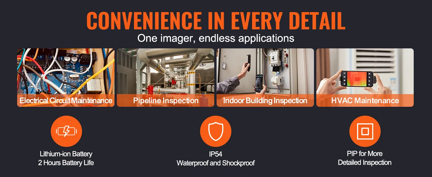 convenience in every detail with VEVOR thermal imaging camera for various inspections and hvac maintenance.
